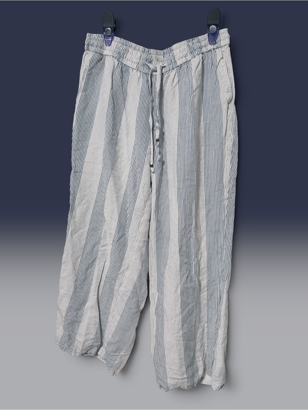 Lane Bryant Light Blue and White Striped Drawstring Joggers
